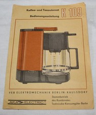Bedienungsanleitung für Kaffee-und Teeautomat K 109  von AKA Electric DDR  (K5)