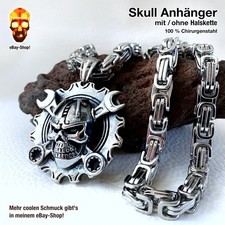 Skull Anhänger Biker Edelstahl Halskette Herren Motorrad Werkzeug Totenkopf 2