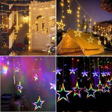 LED Lichtervorhang Weihnachtsbeleuchtung Lichterkette Licht Fenster Deko Sterne
