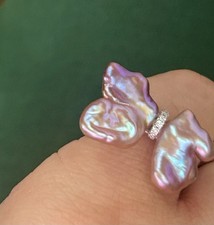 Echte Perlenring Barock Keshi Schmetterling S925 Silber Gest. Verstellbar Unikat