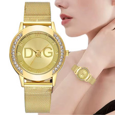 Damen Armbanduhr Gold mit Strass Mesh Armband Geschenkidee Weihnachten