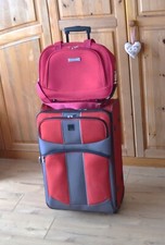 koffer set 2 teilig, Trolley mit Kosmetiktasche rot, 2 Rollen