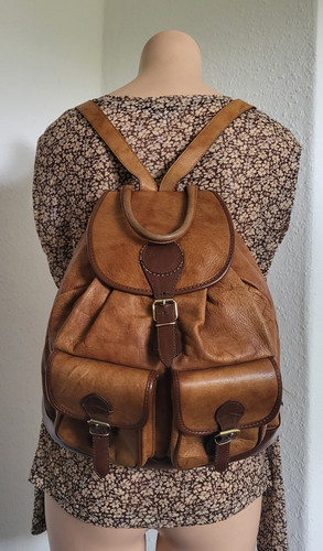 Brauner vintage leder rucksack - brauner,