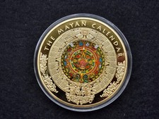 Maya Kalender große Prägung 70 mm Durchmesser 110 g schwer vergoldet PP OVP