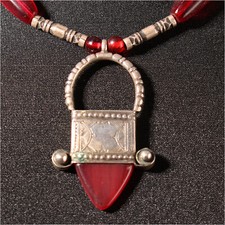 13824 Tuareg Amulet Silber In-Gall Kreuz alte Böhmische Glasperle Anhänger Niger