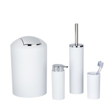WENKO Bad Accessoires Set WC Bürste Seifenspender Mülleimer Zahnputzbecher Weiß