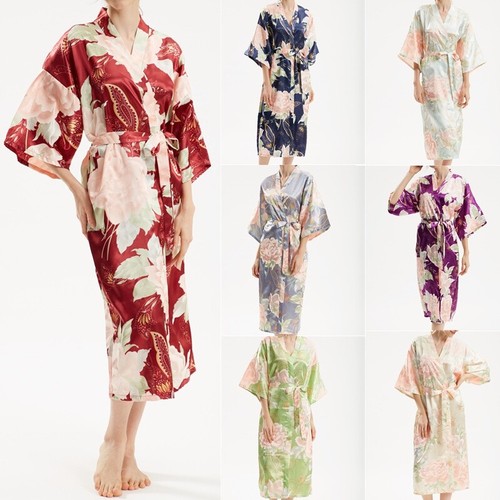 Satin bathrobe floral - satin,