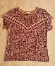 Damen Bluse, Shirt, Gr M, 38, Braun, Leo Print, Kurz Arm, modisch, Satin