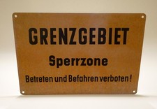DDR Grenzschild - Grenzgebiet Sperrzone - 20 x 30 cm - Reproduktion