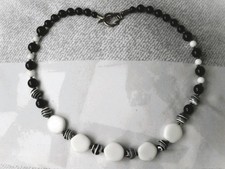 2 Damenketten Perlenketten Naturstein,Onyx,Zebra Jaspis,Perlmutt,Magnetverschluß