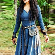 Damen Maxikleid Party Kleid Irisch Kleider Fasching Kostüm Mittelalter Kleidung