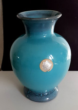 Vase MR Reinhold Merkelbach Keramik Höhr-Grenzhausen Handarb. türkis-grün ~15cm