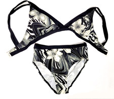 eleMar Damen Bademode Badeanzug Frauen Bikini schwarz-weiß floral Cup B Gr. 38