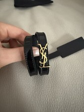 YSL Saint Laurent Armband Schwarz Lackleder Gold Logo Doppel Wickel Größe S