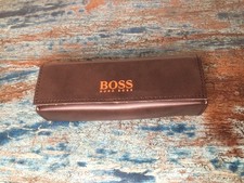 Hugo Boss Semi Hartschalen Brillen Etui 15,5x5x3,5cm Braun Kunstleder Box & Tuch