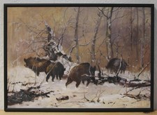 Original Ölgemälde Wildschweine Winter