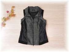Beate Heymann * hübsche Weste im Materialmix in Dunkelgrün / Schwarz * Gr. 36