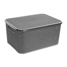 Aufbewahrungsbox Aufbewahrungskorb Box mit Deckel anthrazit 19L Rattan BRANQ