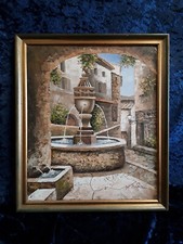 Ölgemälde Brunnen in Italien signiert Leinwand Keilrahmen vintage 70er gerahmt