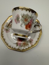 2tlg. Mokka Tasse Winterling Porzellan Bavaria Goldstaffage Rosen Dekor