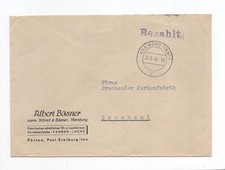 Gebühr bezahlt Brief Barfrankatur Kraiburg 22.6.46 Bösner Farben Fabrikation