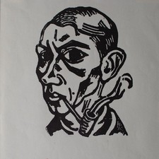 Richard Seewald Selbstbildnis mit Pfeife Holzschnitt 1923 Ausst.Plakat von 1970