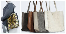 Stylischer Shopper mit Teddy -oder Webfell  Schultertasche Handtasche Echtleder