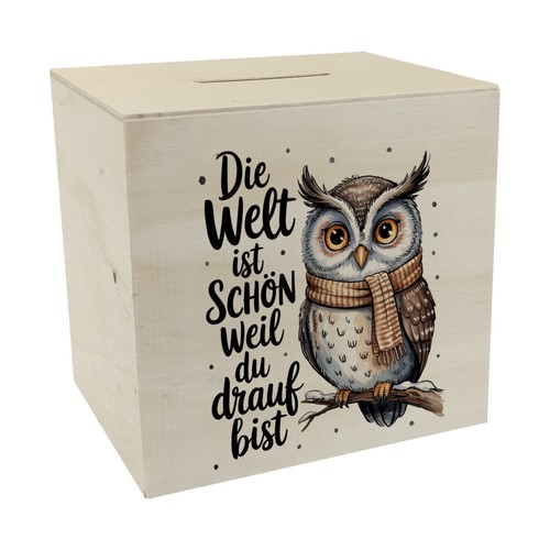 Eule mit schal spardose - eule,