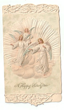 Große Oblate Scrap die cut Engel Karte New Year top geprägt um 1890 15cm