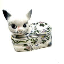 Katze Deckeldose Porzellan