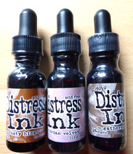 3 Tim Holtz Distress Ink Reinkers. Rostiges Scharnier, viktorianischer Samt, geraffte Zweige