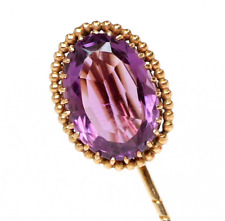 Krawattennadel Reversnadel 14 Karat 585 Gold Gelbgold Amethyst 1880/1900 L 6,2cm
