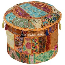 Patchwork Pouf Ottomane Rund Ottomane Handarbeit Pouf Fuß Hocker Bezug Dekor