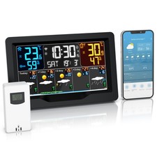 Brandson Wetterstation Außensensor LCD Display Wifi mit App Schwarz