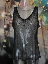 Luxus Shirt Top schwarz transparent Pailletten Perlen elegant sexy Gr. 38-40  87