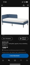 Bett IKEA BLÅKULLEN Bettgestell + Eckkopfteil, gepolst, Knisa mittelblau, 90x200