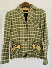 LARCON Munich Damen Blazer Gr. 38 ? Jacke Ellbogen-Patches Grün Gelb kariert 