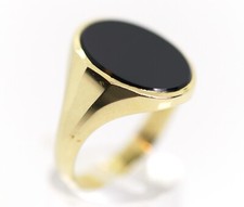Klassischer Onyx Herrenring 585er / 14kt Gelbgold, Ovaler Onyx Lagenstein Rg: 63