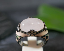 Zauberhafter 925 Sterling Silber Ring Rosenquarz Email Floral David Sigal