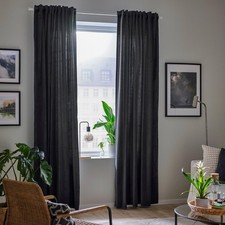 Ikea Sanela Gardinen schlaufen Vorhänge Samt Dunkel grau Verdunkelung 140x300m
