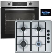 Gasherd Set Beko Elektro Backofen Umluft + GAS Kochfeld Bosch Stahlplatte 