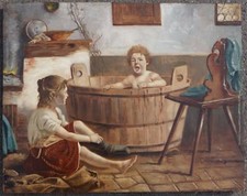 Im Waschzuber, Öl auf Holz