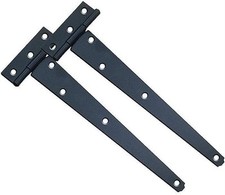 Medium Duty Tee Hinges x 2 - Shed Door Hinge Gate Steel Epoxy Black 10 inch