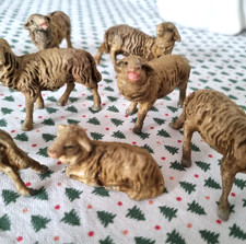 ⭐ Antike Krippenfiguren Marolin -10 Schafe aus Masse mit Holzbeinen ca 100 Jahre