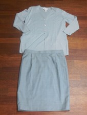 NEUw! ESCADA MARGARETHA LEY 3-teiliges Kostüm, grau-grün Gr. 42 Schurwolle