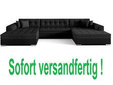 SCHWARZ LEDER LOOK U-FORM WOHNLANDSCHAFT COUCH ECKSOFA BIG SCHLAFSOFA LINKS NEU