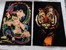 Bruce Lee und Tiger Neon Samt Poster 84 x 55cm Original 70er Jahre 