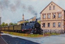 Foto Markneukirchen Dampflok BR 94 7173 + Personenzug Durchfahrt Breite Straße 