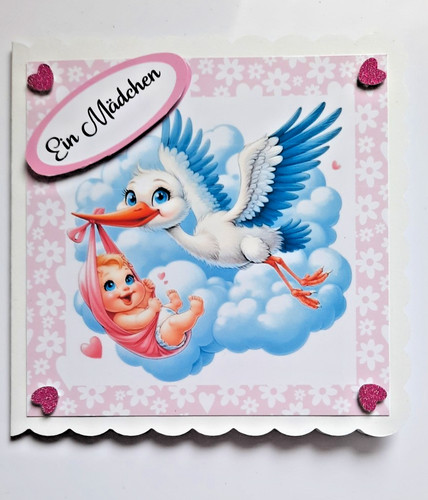 Grußkarte storch mit - 3d-grußkarte*storch, baby