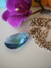 Pierre Lang Lange Halskette Gold Edelstein Blau Tropfen Collier Damen